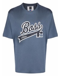 blaues bedrucktes T-Shirt mit einem Rundhalsausschnitt von BOSS