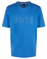 blaues bedrucktes T-Shirt mit einem Rundhalsausschnitt von BOSS