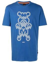 blaues bedrucktes T-Shirt mit einem Rundhalsausschnitt von BOSS