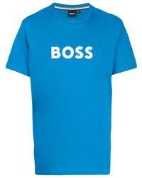 blaues bedrucktes T-Shirt mit einem Rundhalsausschnitt von BOSS