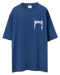blaues bedrucktes T-Shirt mit einem Rundhalsausschnitt von Burberry