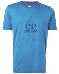 blaues bedrucktes T-Shirt mit einem Rundhalsausschnitt von C.P. Company