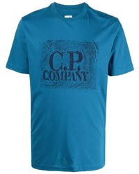 blaues bedrucktes T-Shirt mit einem Rundhalsausschnitt von C.P. Company