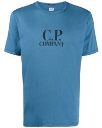 blaues bedrucktes T-Shirt mit einem Rundhalsausschnitt von C.P. Company