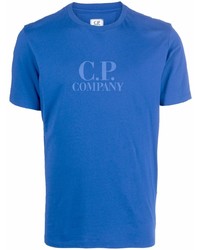 blaues bedrucktes T-Shirt mit einem Rundhalsausschnitt von C.P. Company