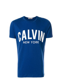 blaues bedrucktes T-Shirt mit einem Rundhalsausschnitt von Calvin Klein Jeans