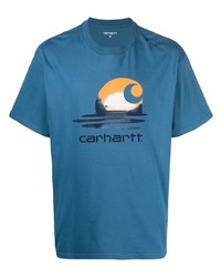 blaues bedrucktes T-Shirt mit einem Rundhalsausschnitt von Carhartt WIP