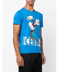 blaues bedrucktes T-Shirt mit einem Rundhalsausschnitt von Iceberg