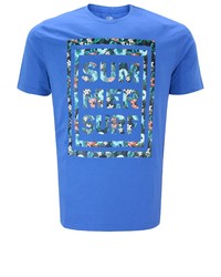 blaues bedrucktes T-Shirt mit einem Rundhalsausschnitt von Casamoda