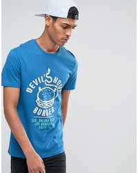 blaues bedrucktes T-Shirt mit einem Rundhalsausschnitt von Celio