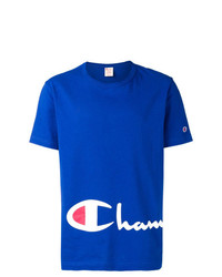 blaues bedrucktes T-Shirt mit einem Rundhalsausschnitt von Champion