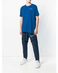 blaues bedrucktes T-Shirt mit einem Rundhalsausschnitt von Off-White