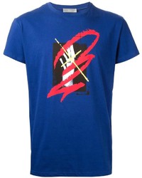 blaues bedrucktes T-Shirt mit einem Rundhalsausschnitt von Christian Dior