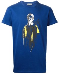 blaues bedrucktes T-Shirt mit einem Rundhalsausschnitt von Christian Dior
