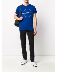 blaues bedrucktes T-Shirt mit einem Rundhalsausschnitt von Karl Lagerfeld