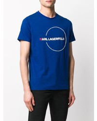 blaues bedrucktes T-Shirt mit einem Rundhalsausschnitt von Karl Lagerfeld