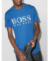 blaues bedrucktes T-Shirt mit einem Rundhalsausschnitt von BOSS