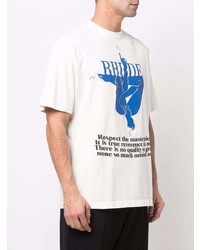 blaues bedrucktes T-Shirt mit einem Rundhalsausschnitt von Rhude