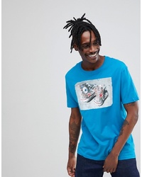 blaues bedrucktes T-Shirt mit einem Rundhalsausschnitt von Converse