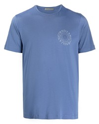 blaues bedrucktes T-Shirt mit einem Rundhalsausschnitt von Corneliani