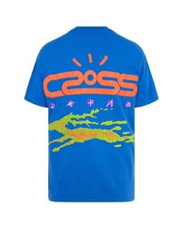blaues bedrucktes T-Shirt mit einem Rundhalsausschnitt von Travis Scott