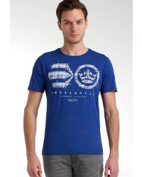 blaues bedrucktes T-Shirt mit einem Rundhalsausschnitt von Crosshatch