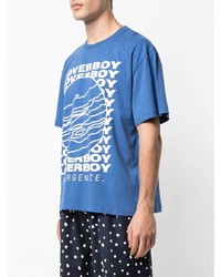 blaues bedrucktes T-Shirt mit einem Rundhalsausschnitt von Charles Jeffrey Loverboy