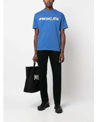 blaues bedrucktes T-Shirt mit einem Rundhalsausschnitt von MONCLER GRENOBLE