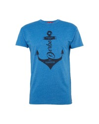blaues bedrucktes T-Shirt mit einem Rundhalsausschnitt von Derbe