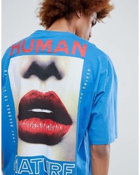 blaues bedrucktes T-Shirt mit einem Rundhalsausschnitt von Asos