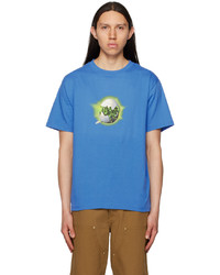 blaues bedrucktes T-Shirt mit einem Rundhalsausschnitt von Dime