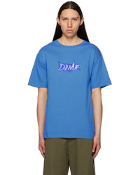 blaues bedrucktes T-Shirt mit einem Rundhalsausschnitt von Dime