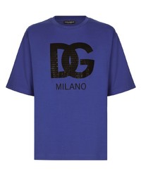 blaues bedrucktes T-Shirt mit einem Rundhalsausschnitt von Dolce & Gabbana