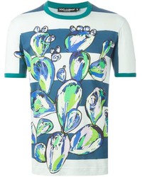 blaues bedrucktes T-Shirt mit einem Rundhalsausschnitt von Dolce & Gabbana