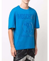 blaues bedrucktes T-Shirt mit einem Rundhalsausschnitt von Moschino