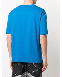 blaues bedrucktes T-Shirt mit einem Rundhalsausschnitt von Moschino