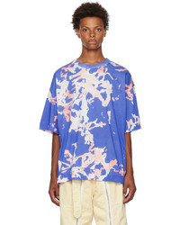 blaues bedrucktes T-Shirt mit einem Rundhalsausschnitt von Dries Van Noten