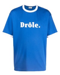 blaues bedrucktes T-Shirt mit einem Rundhalsausschnitt von Drôle De Monsieur