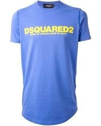 blaues bedrucktes T-Shirt mit einem Rundhalsausschnitt von DSquared