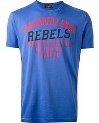 blaues bedrucktes T-Shirt mit einem Rundhalsausschnitt von DSquared