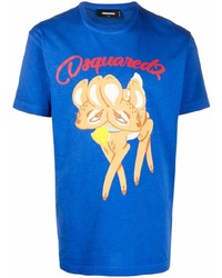 blaues bedrucktes T-Shirt mit einem Rundhalsausschnitt von DSQUARED2
