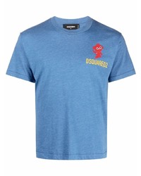 blaues bedrucktes T-Shirt mit einem Rundhalsausschnitt von DSQUARED2