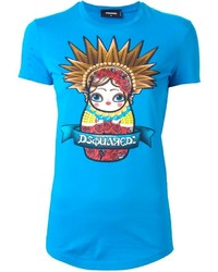 blaues bedrucktes T-Shirt mit einem Rundhalsausschnitt von Dsquared2