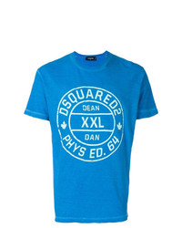 blaues bedrucktes T-Shirt mit einem Rundhalsausschnitt von DSQUARED2