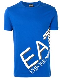 blaues bedrucktes T-Shirt mit einem Rundhalsausschnitt von Ea7 Emporio Armani