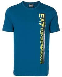 blaues bedrucktes T-Shirt mit einem Rundhalsausschnitt von Ea7 Emporio Armani