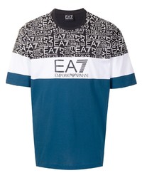 blaues bedrucktes T-Shirt mit einem Rundhalsausschnitt von Ea7 Emporio Armani