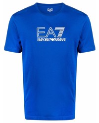 blaues bedrucktes T-Shirt mit einem Rundhalsausschnitt von Ea7 Emporio Armani