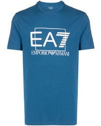 blaues bedrucktes T-Shirt mit einem Rundhalsausschnitt von Ea7 Emporio Armani