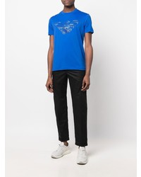 blaues bedrucktes T-Shirt mit einem Rundhalsausschnitt von Emporio Armani